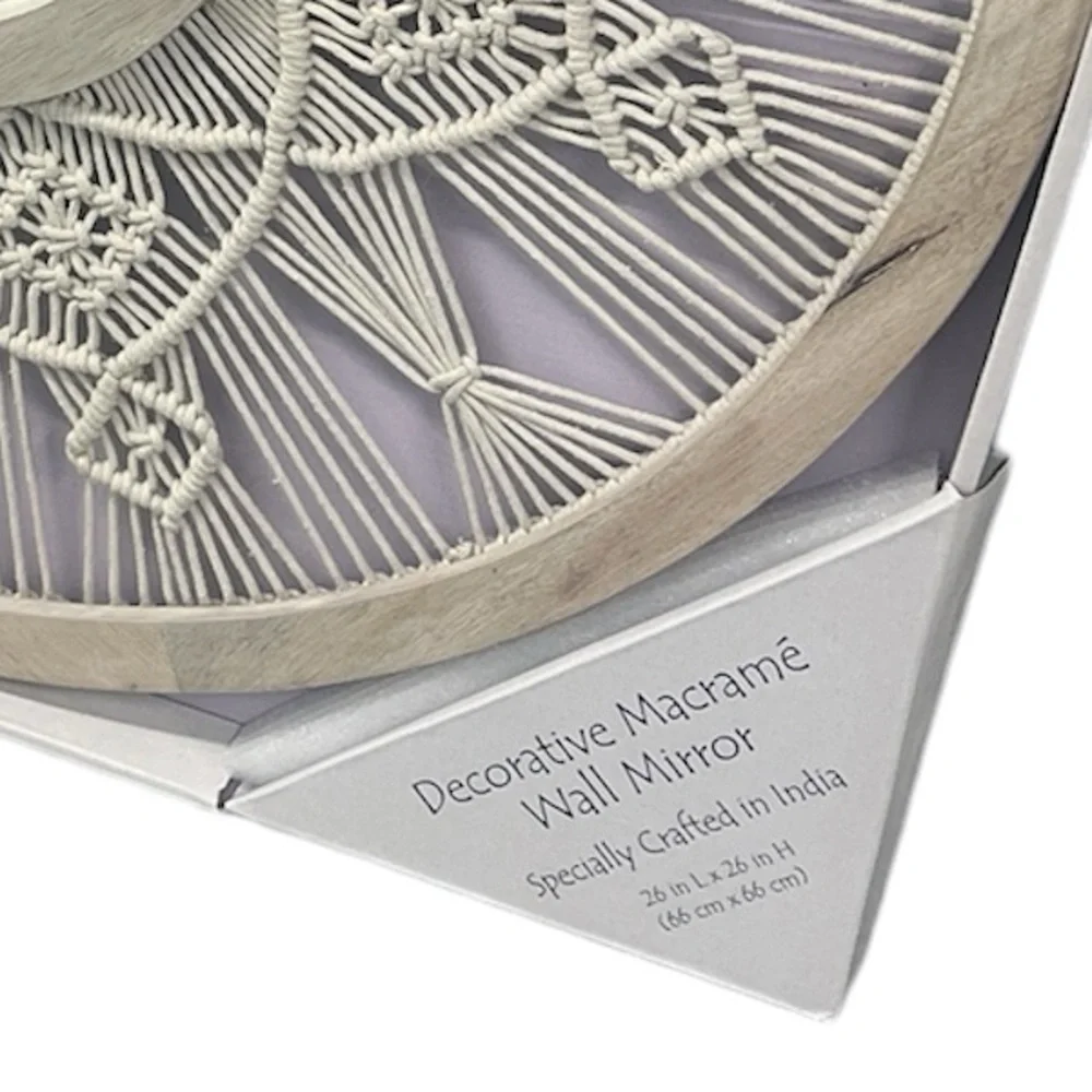 NWT Mirror Handcrafted Macrame Mandela & Solid Wood Round Mirror 26”